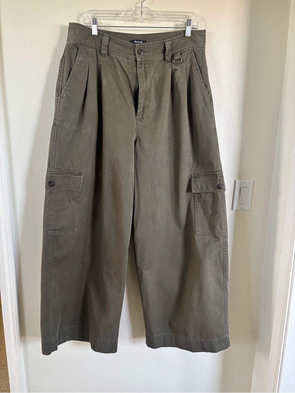 Madewell The Harlow Wide-Leg Green Chino Cargo Pants - Picture 2 of 4